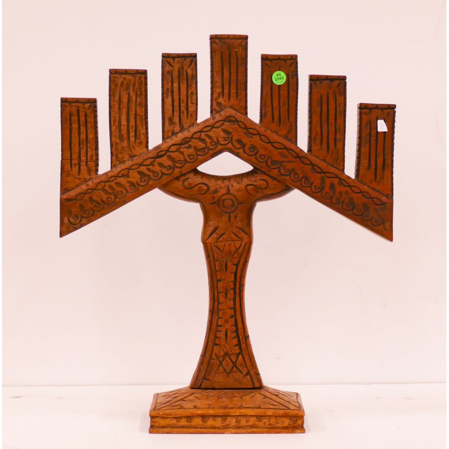 Spanish Folk Art Carved Wood Candelabra- 22x19''