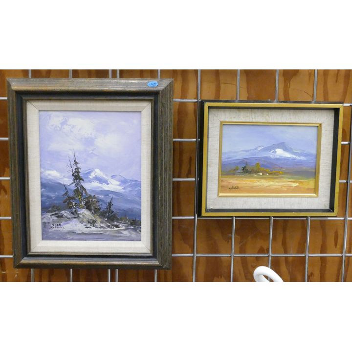 2pc Herb Schramel Mountain Landscape Small Oils Framed 14''x12'' Largest