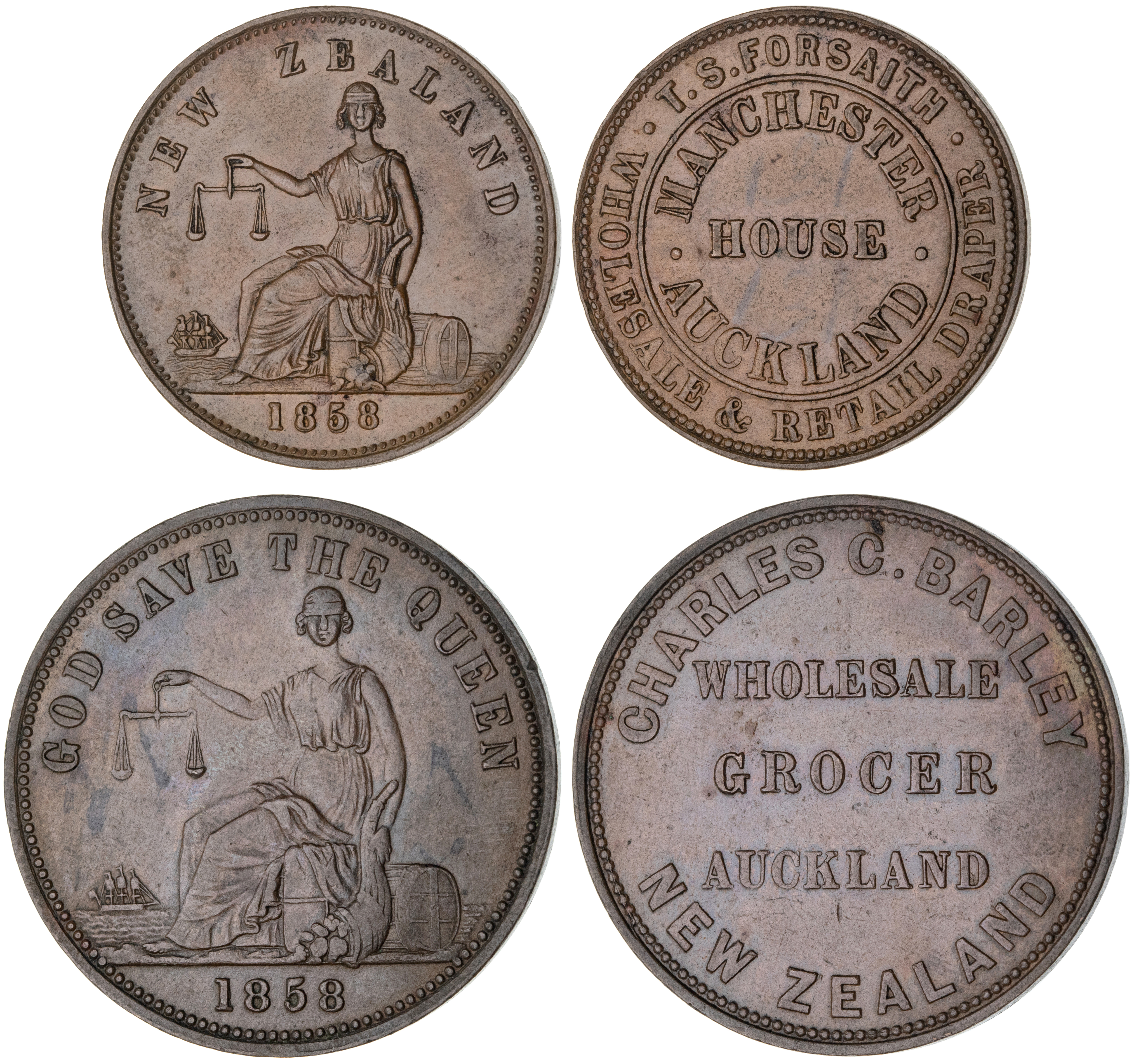 New Zealand, Auckland, Penny, 1858, aUNC