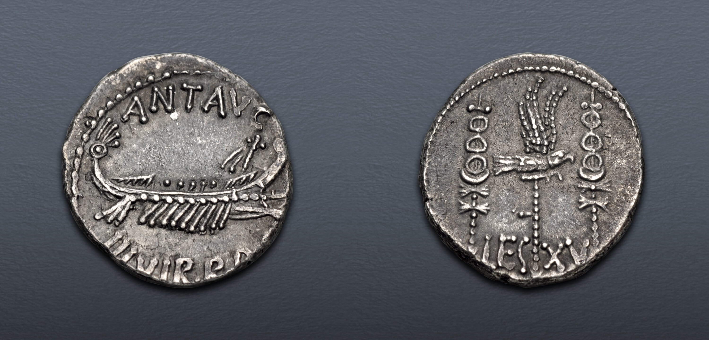 The Triumvirs. Mark Antony. Autumn 32-spring 31 BC. AR Denarius (16mm ...