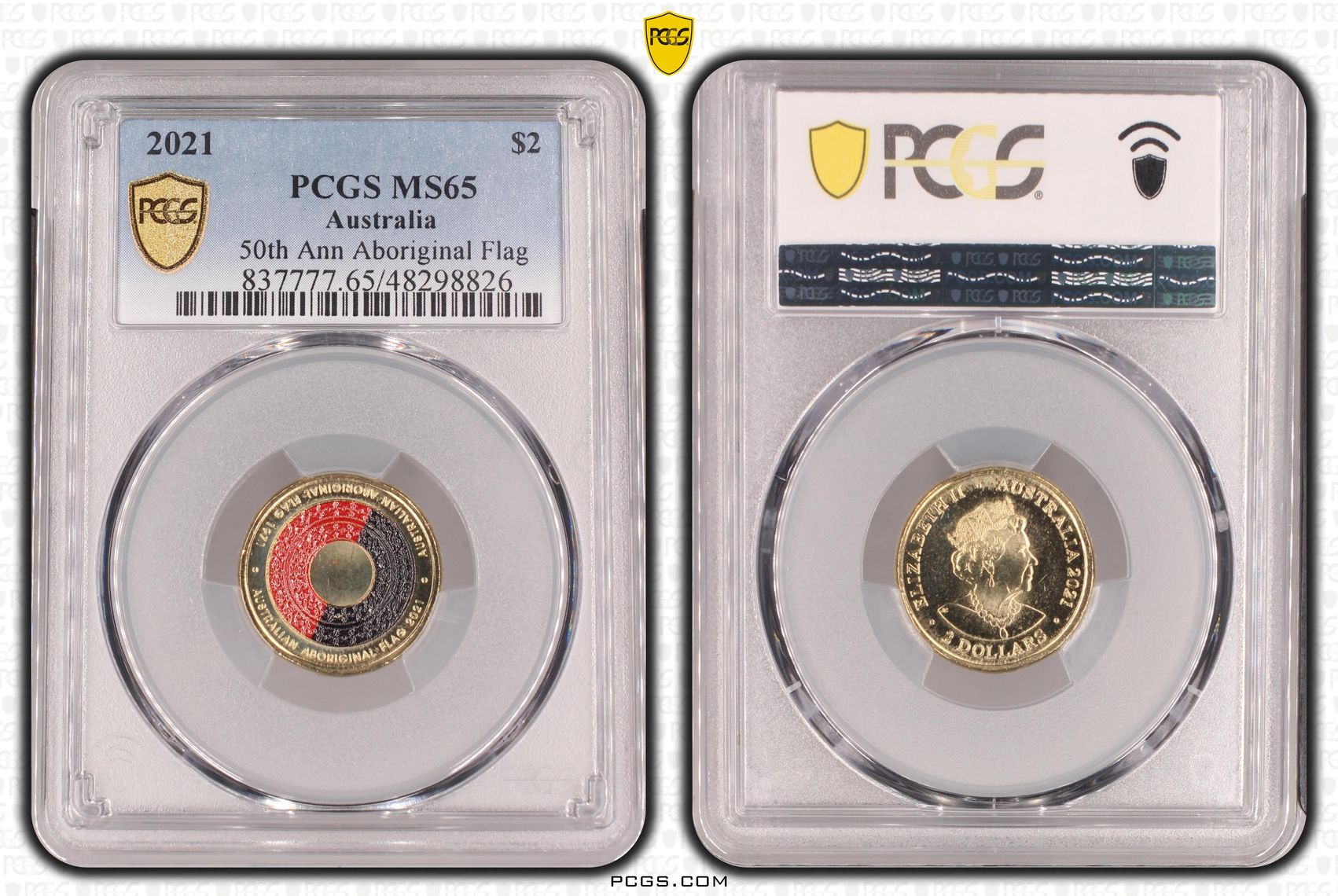 50th Ann Aboriginal Flag Colorized , Two Dollar, 2021, PCGS MS65