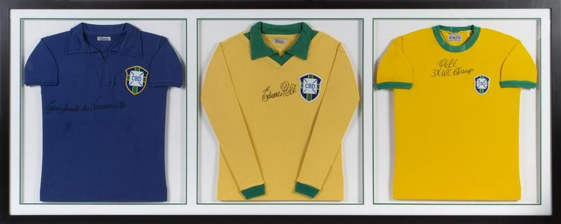 PELE SIGNED AND INSCRIBED BRAZIL WORLD CUP JERSEYS Gametime Auctions
