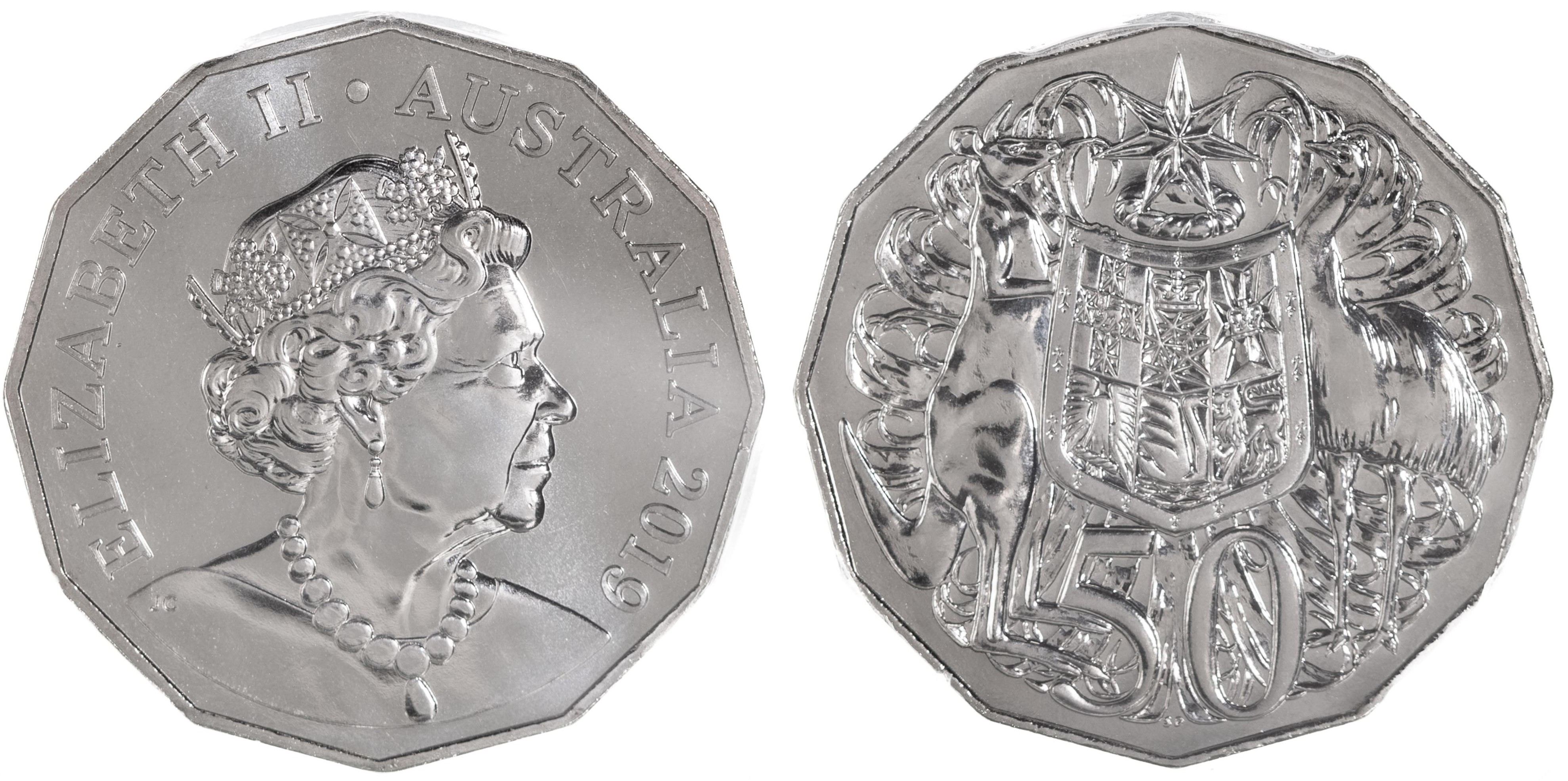 Elizabeth II, Dodecagon 50th Anniv., J. Clark Effigy, Fifty Cent, 2019, PCGS MS 68