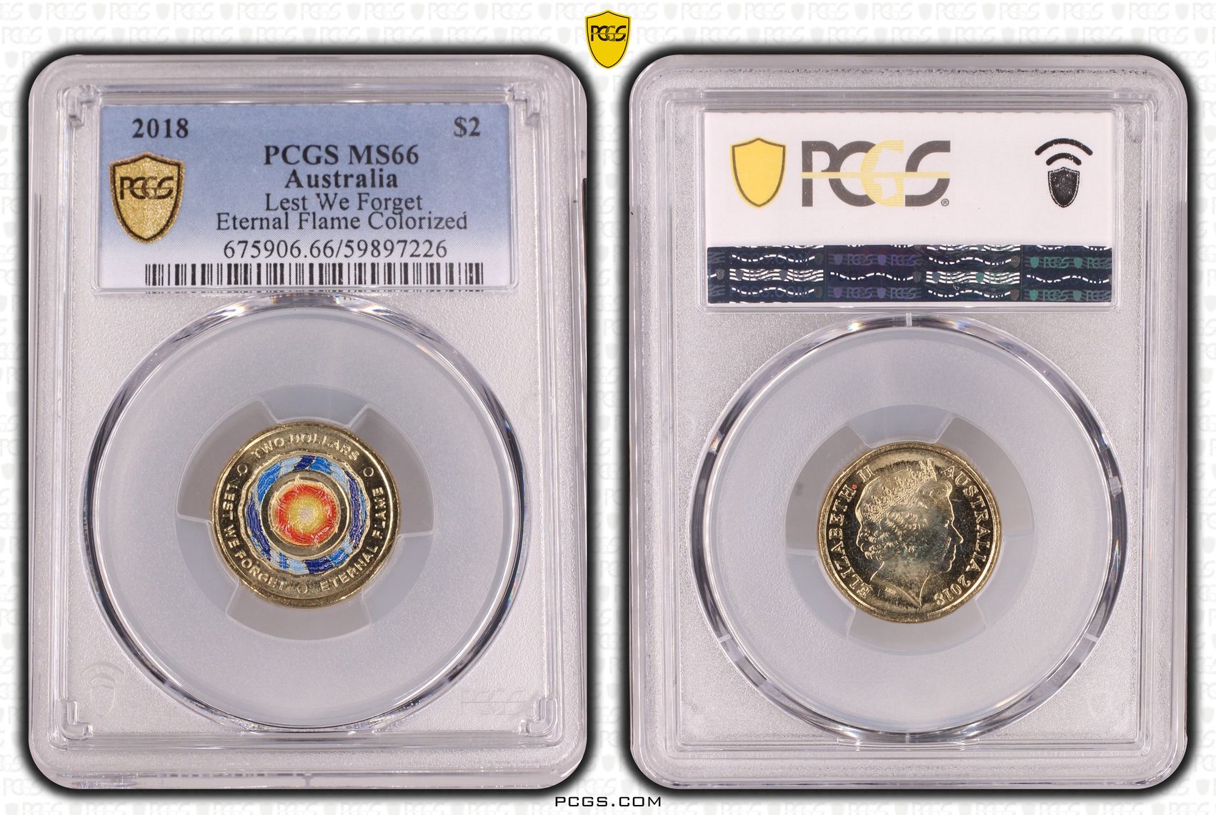 Lest We Forget Eternal Flame Colorized, Two Dollar, 2018, PCGS MS66