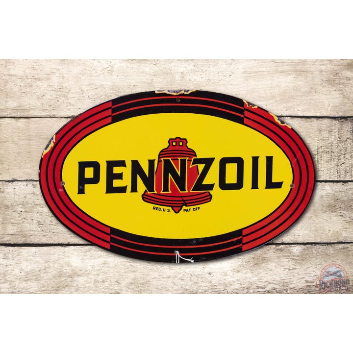 Unusual Pennzoil & Red Bell Logo Porcelain Sign TAC 8.5