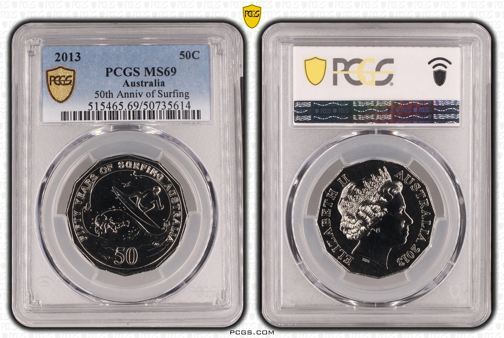 50th Anniv of Surfing POP 7/0, Fifty Cent, 2013, PCGS MS69