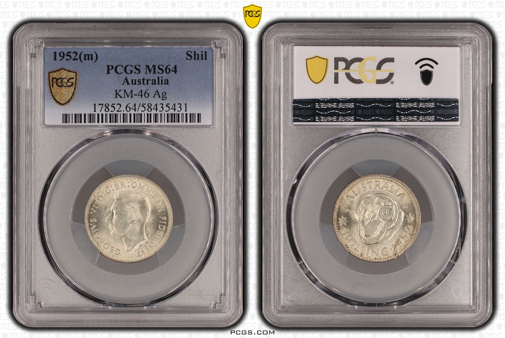 George VI, Shilling, 1952, PCGS MS64