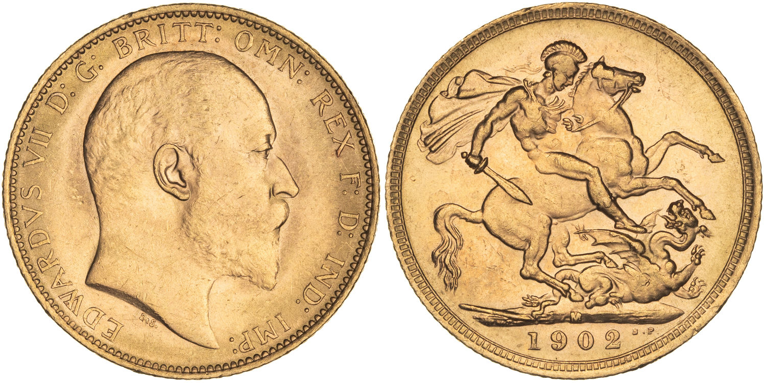 Edward VII, St George Reverse, Sovereign, 1902-M, UNC