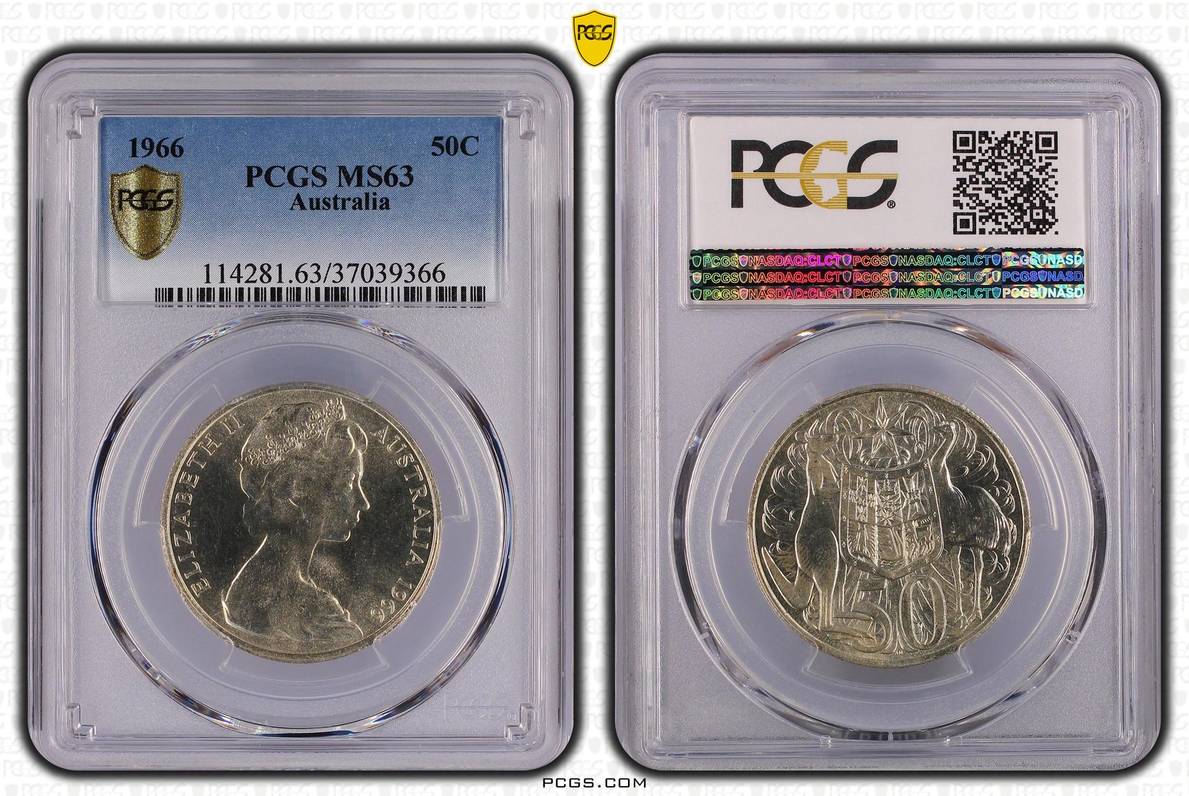 72 · 1966 Australian Fifty Cent, 50c Silver PCGS - MS63 -366