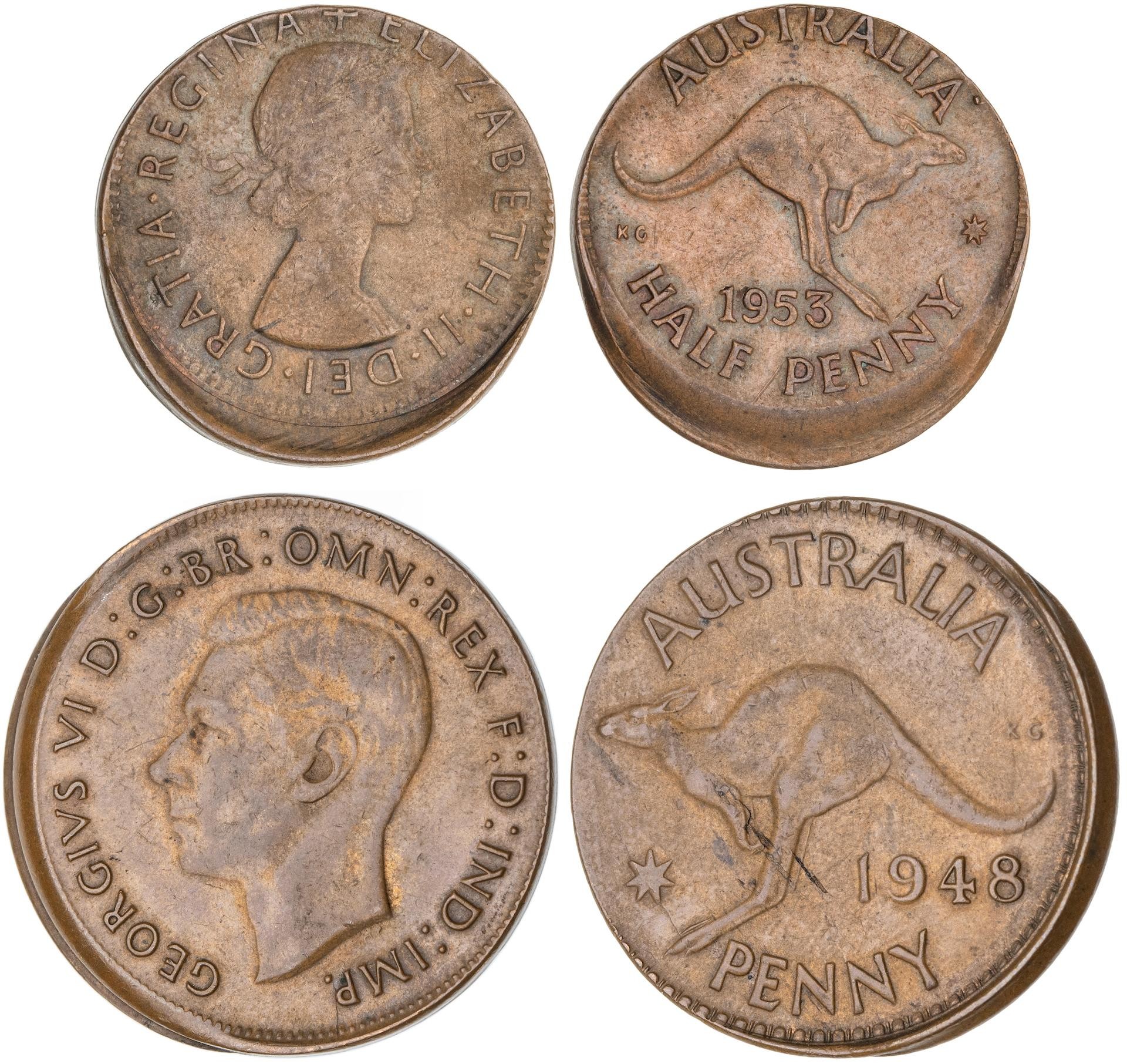 George VI - Elizabeth II, Penny/Halfpenny, 1948 & 1953, VF