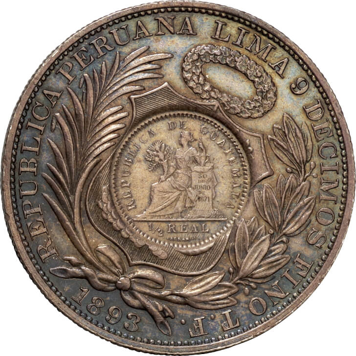 グアテマラ-Guatemala. 1894. 極美. EF. Silver. ﾍﾟｿ(Peso). 女神座像 