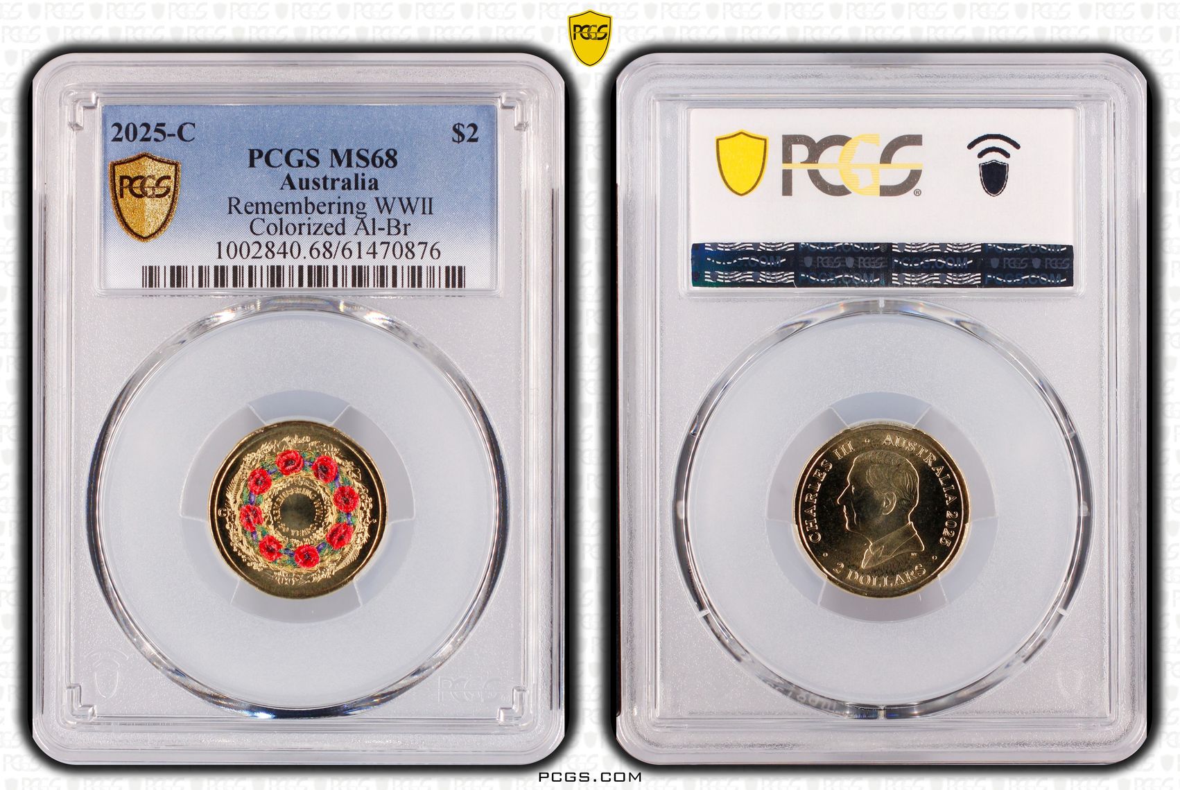 Remembering WWII Colourised AlBr, Two Dollar, 2025-C, PCGS MS68
