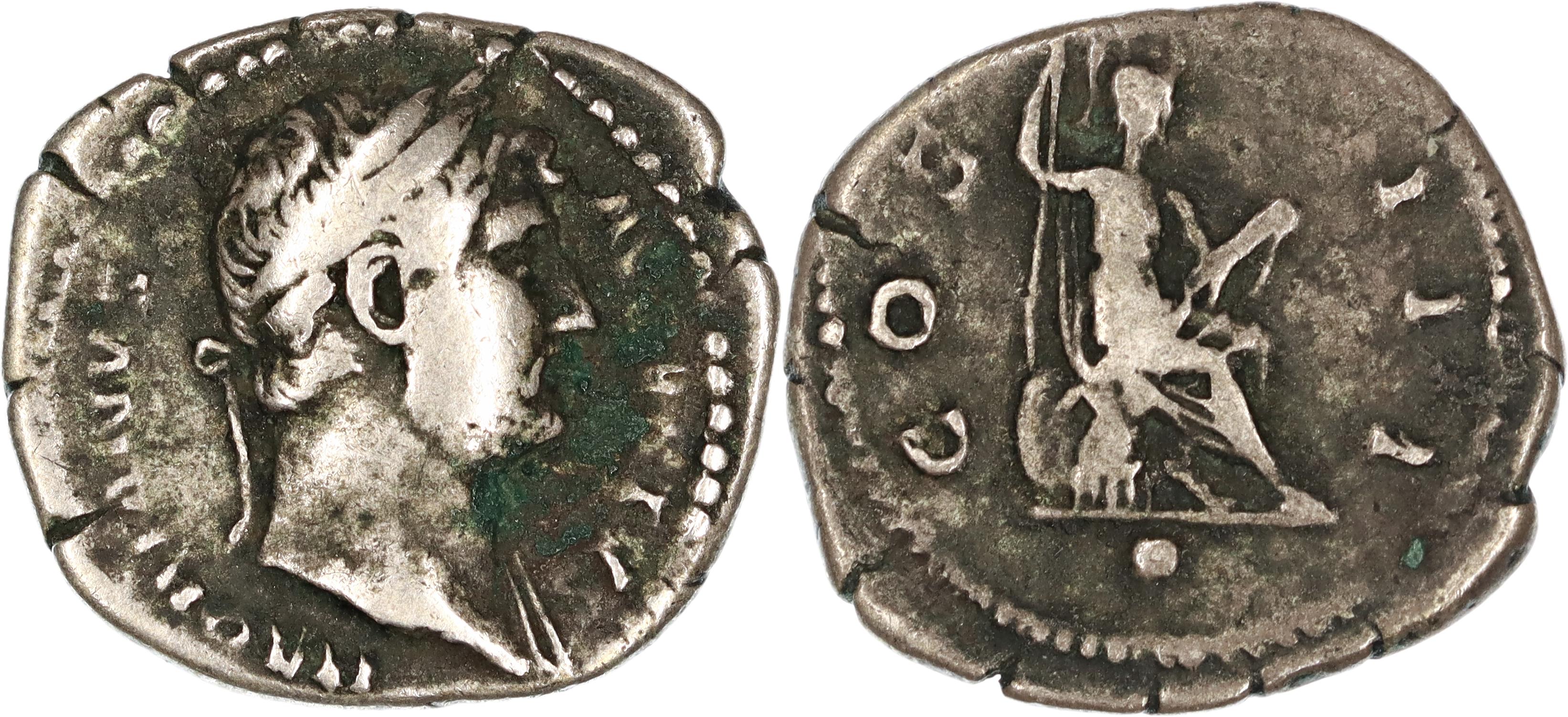 Roman Empire, Hadrian, Silver Denarius, 125-128 AD, F
