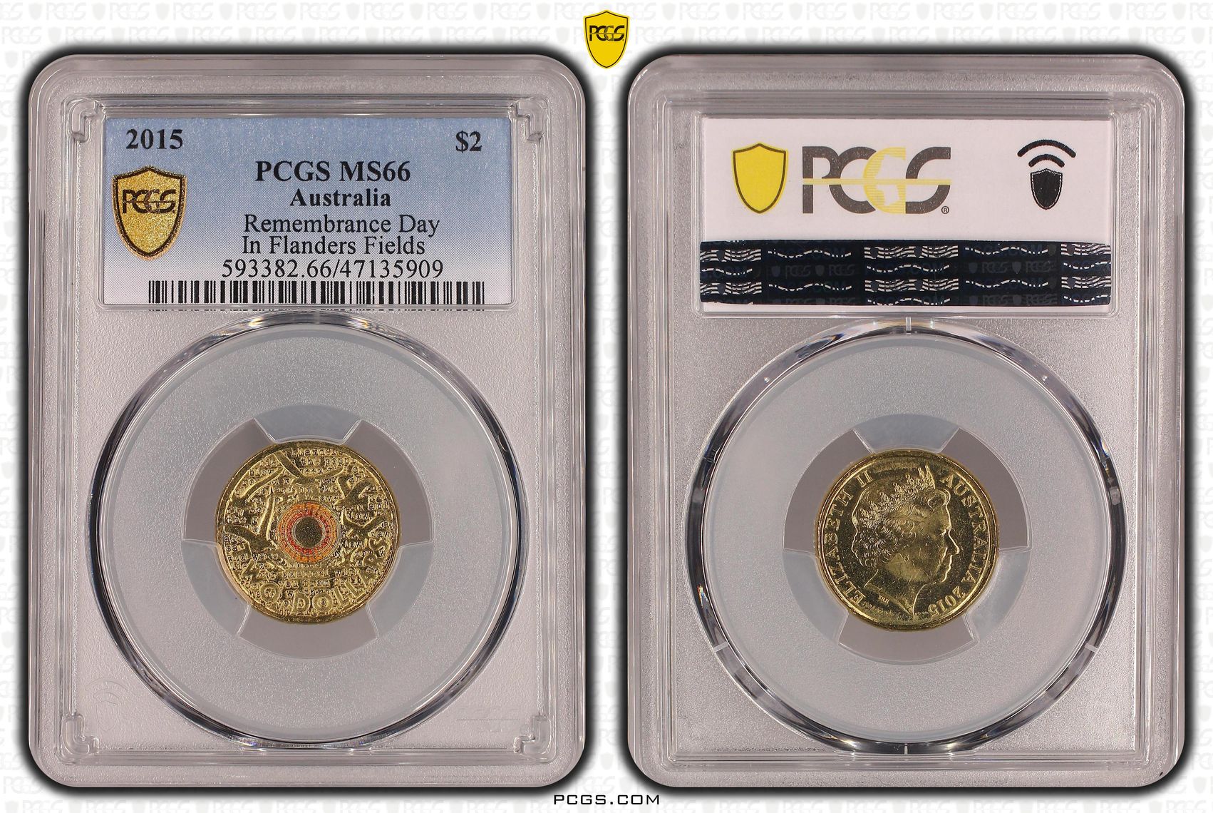 Elizabeth II, Remembrance Day Colorized - In Flanders Fields , Two Dollar, 2015, PCGS MS66