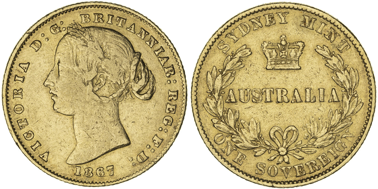 Victoria, Sydney Mint Reverse - Type II, Sovereign, 1867, Fine