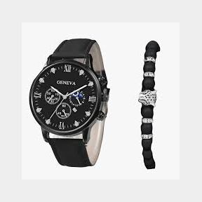 GENEVA - 1 Piece Men Round Pointer Quartz Watch and Bracelet-Bar 9902165293840- 51745/27983
