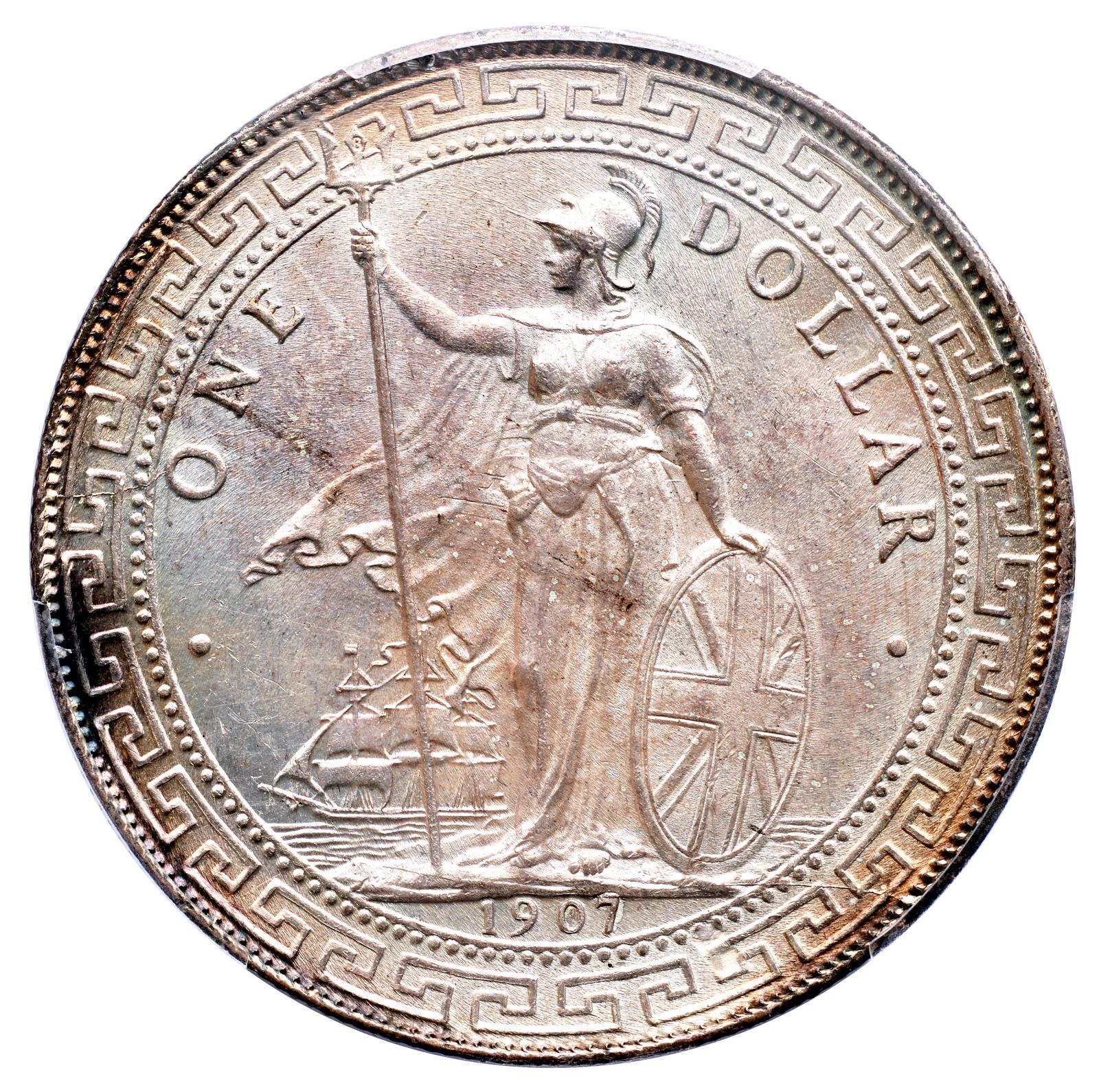 Great Britain, $1 Trade Dollar, 1907B, PCGS MS 64+ | TRIGOMETRIC 