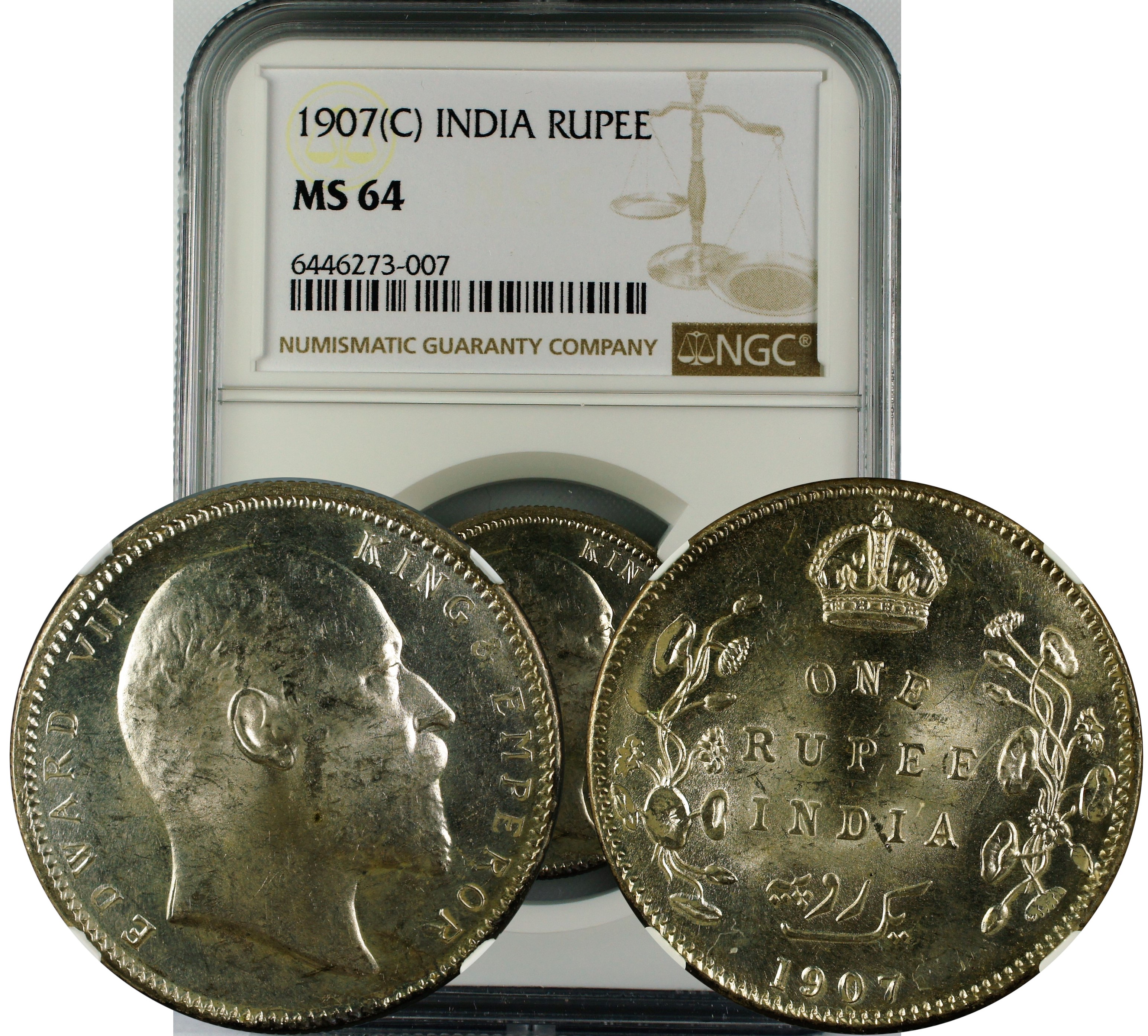 1907 C INDIA RUPEE MS64