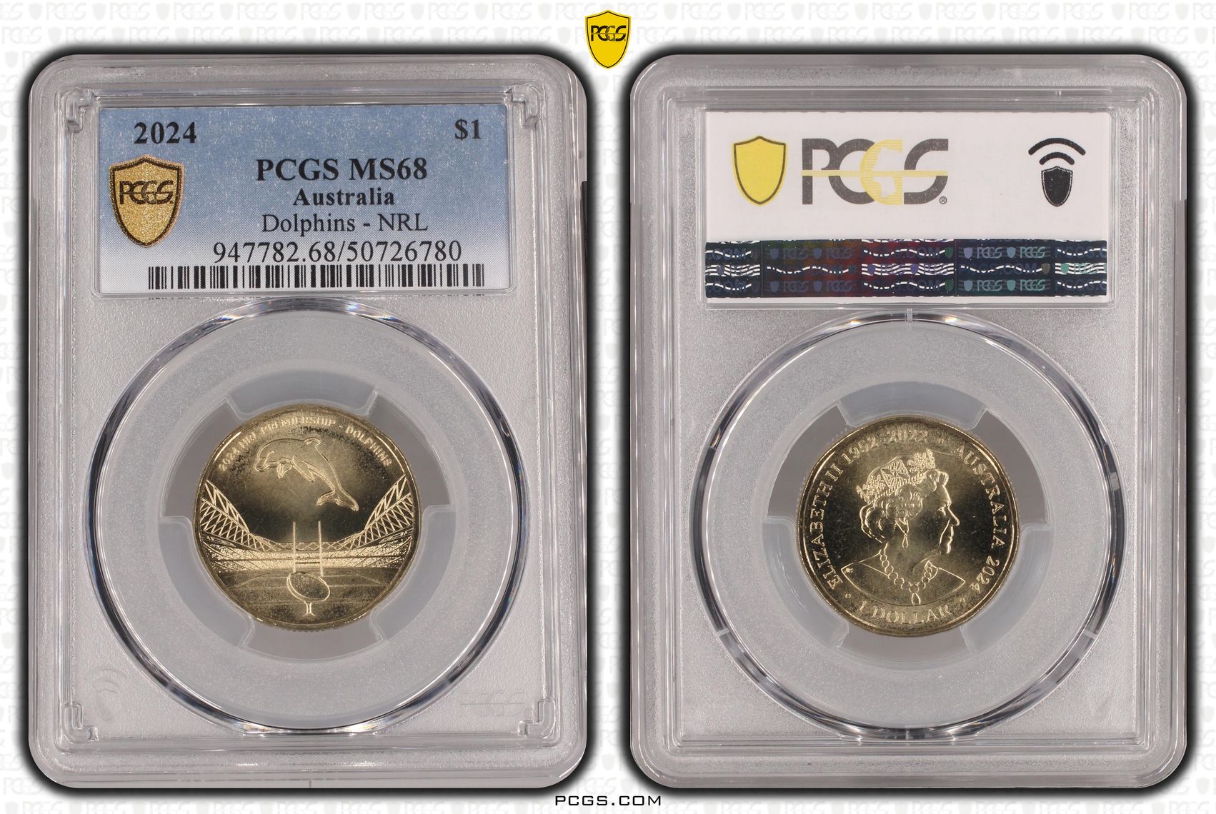 Dolphins - NRL POP 2/0, One Dollar, 2024, PCGS MS68