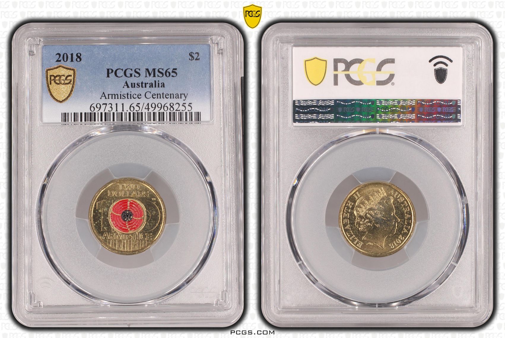 Armistice Centenary , Two Dollar, 2018, PCGS MS65