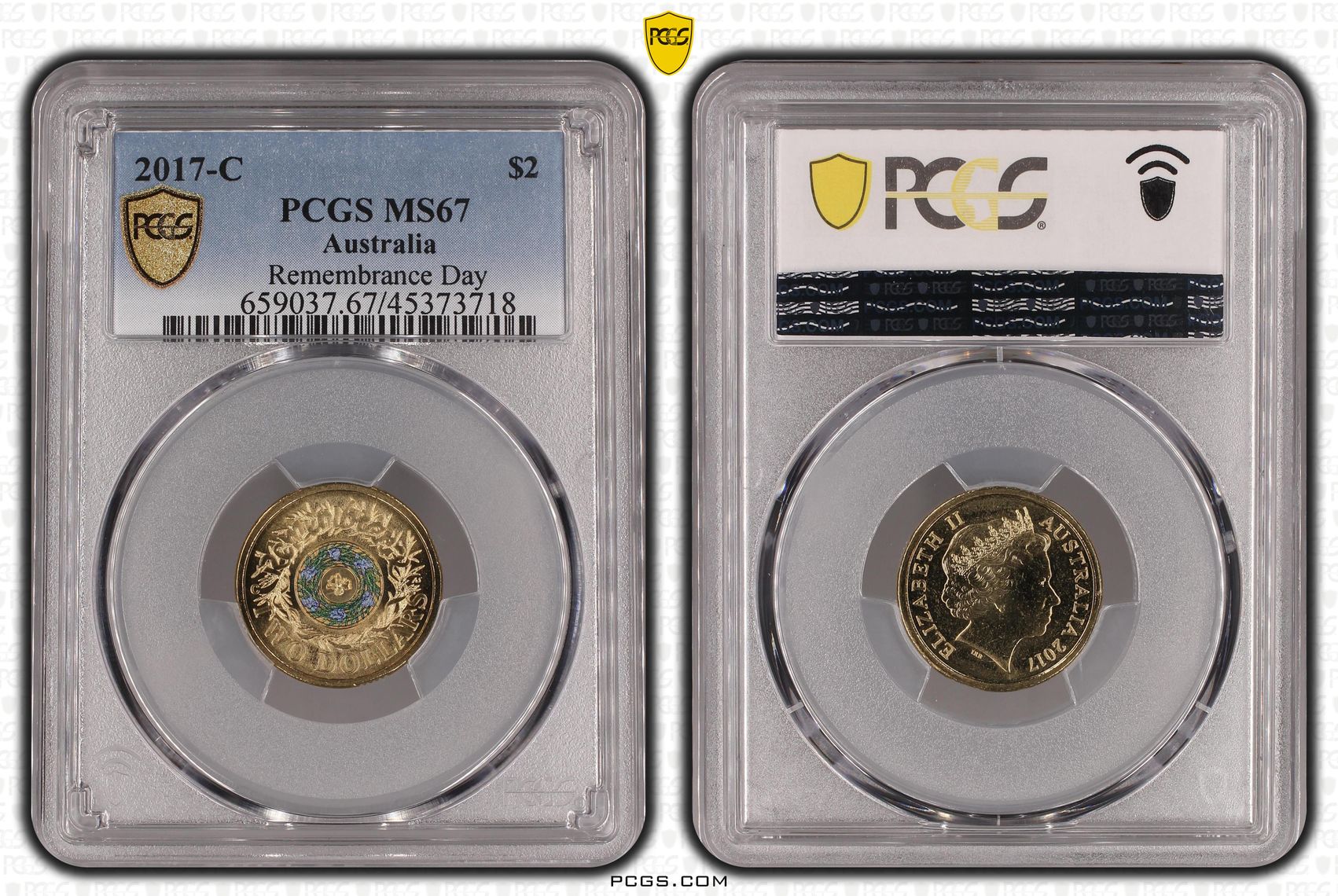 Elizabeth II, Remembrance Day Colorized, Two Dollar, 2017-C, PCGS MS67