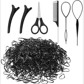 BESARME 1000PCS MINI RUBBER BANDS, BLACK ELASTIC HAIR TIES WITH 6PCS STYLING TOOLS FOR BABY GIRLS' HAIR ACCESSORIES & CHRISTMAS GI