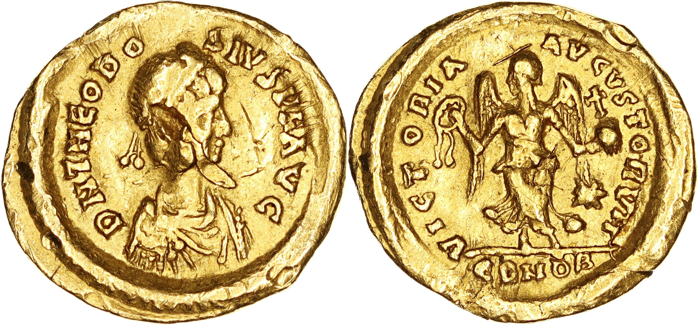 Roman Empire, Theodosius II, Gold Tremissis, 408-419 AD, nVF