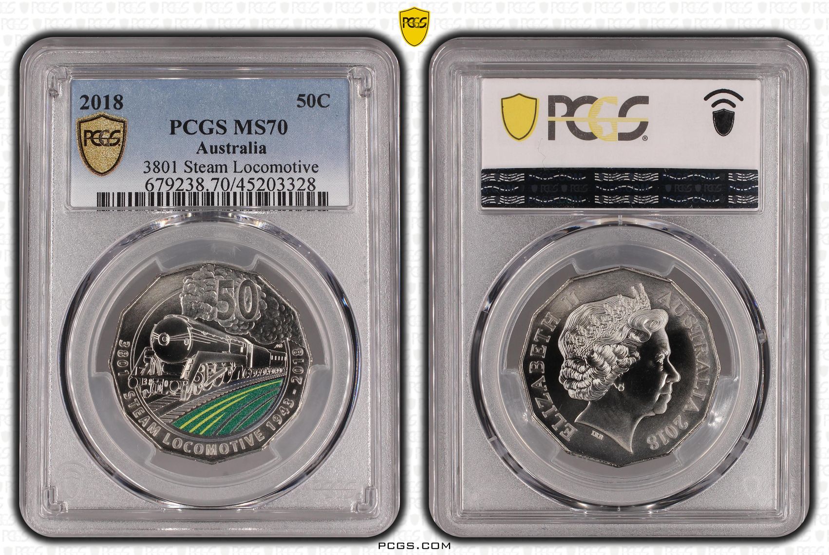 2018 Australia Fifty Cent, 50c 3801 Steam Locomotive PCGS - MS70 POP 16/0 -328