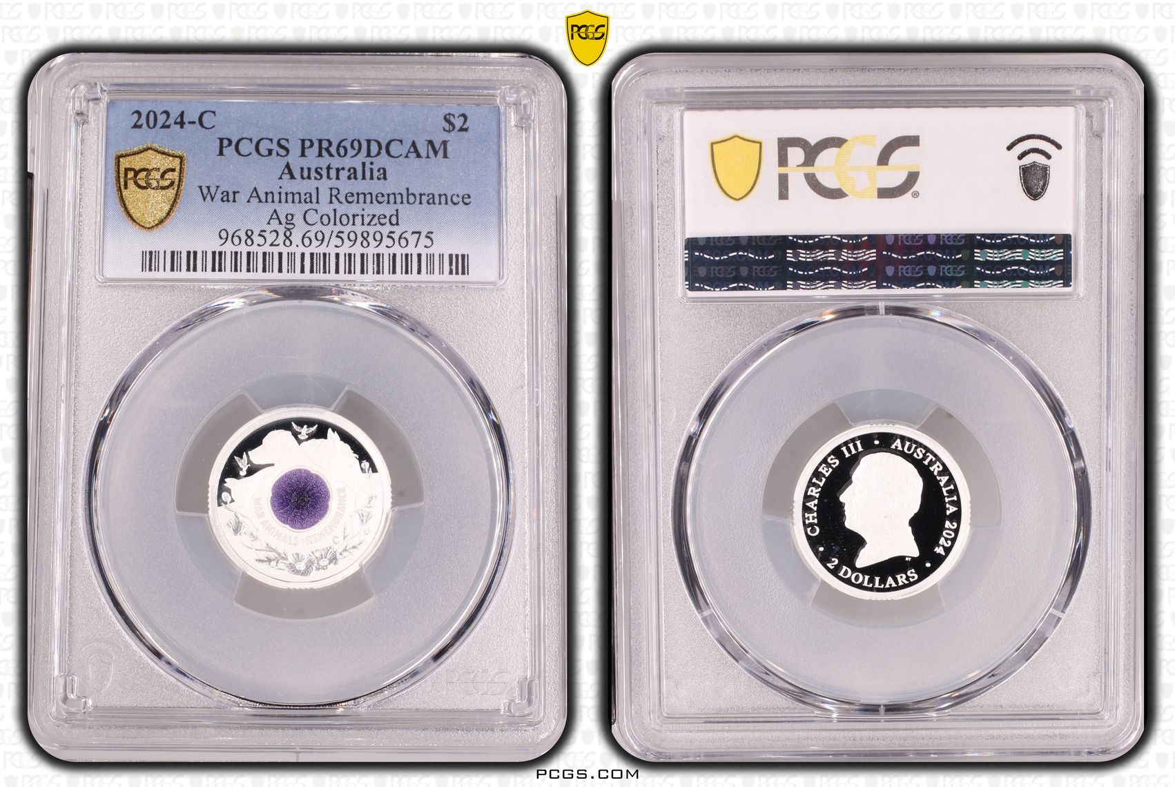 War Animal Remembrance Silver Colorized, Two Dollar, 2024-C, PCGS PR69DCAM