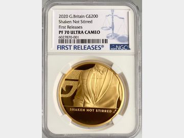 2020 SHAKEN NOT STIRRED JAMES BOND 2oz 200 POUND GOLD PROOF PF70 ULTRA CAMEO TOP POP!