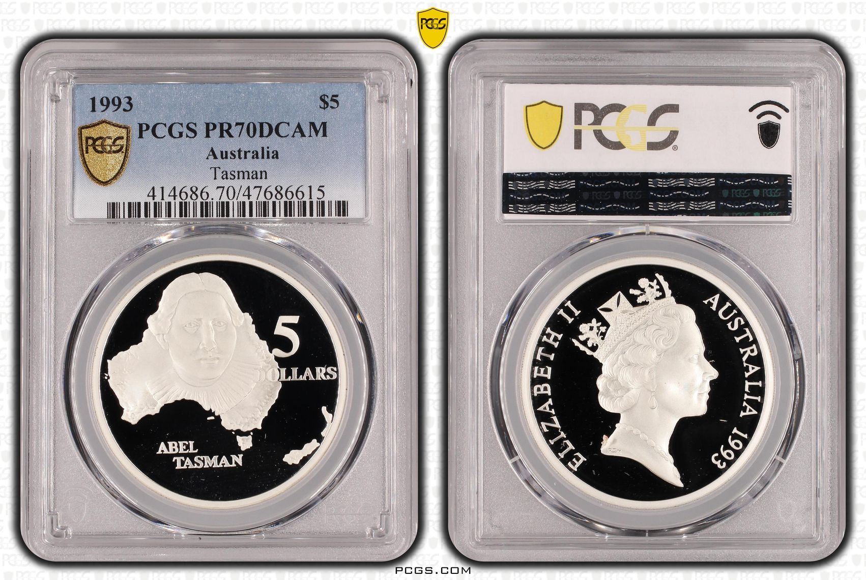Elizabeth II, Tasman, Pop 10/0, Five Dollar, 1993, PCGS PR70DCAM