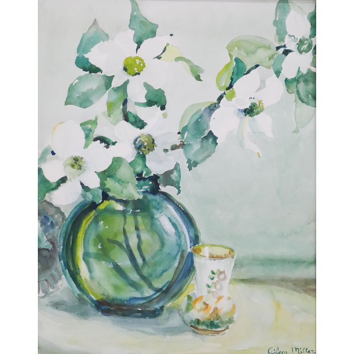 Aileen Miller Still Life Watercolor on Paper. Framed, not glazed. Image measures 18x14'' and overall framed measurements are 26.5x22.5''.