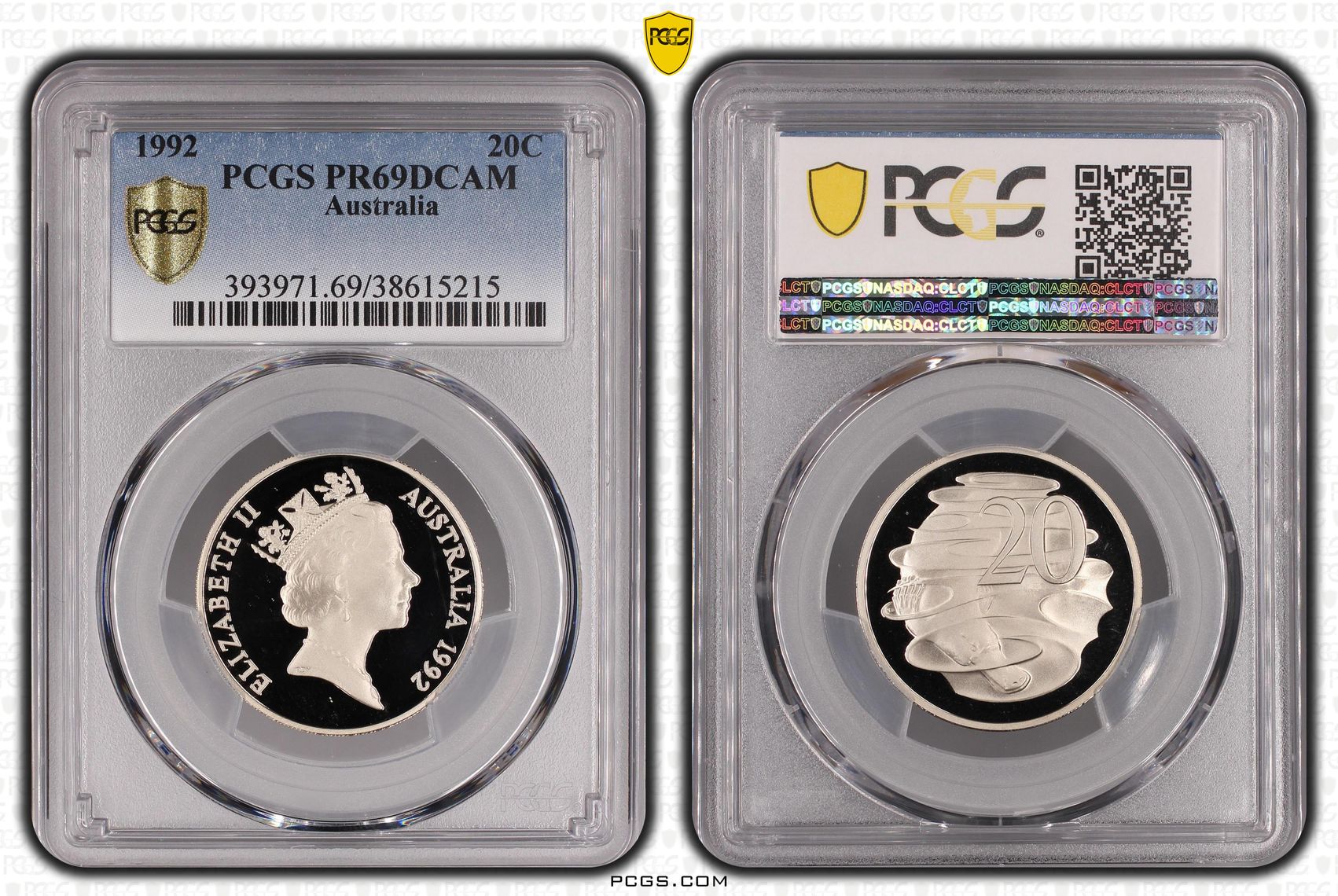 Elizabeth II, Twenty Cent, 1992, PCGS PR69DCAM