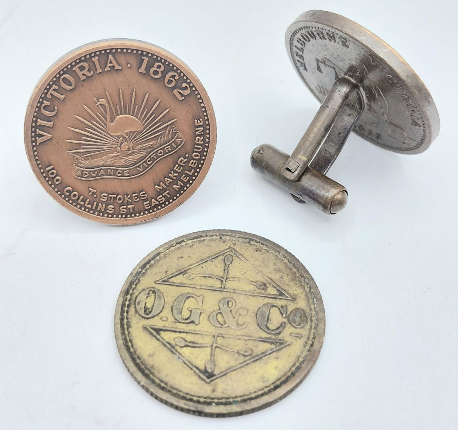 387 · 1862 ONE PENNY TOKEN CUFFLINKS