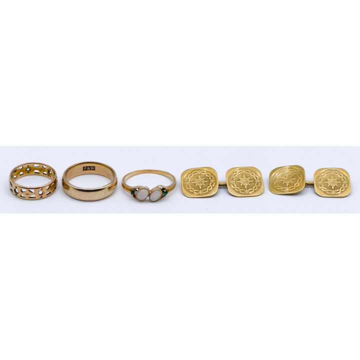Box Old 14k Cufflinks & Rings - 16.6 Grams TW
