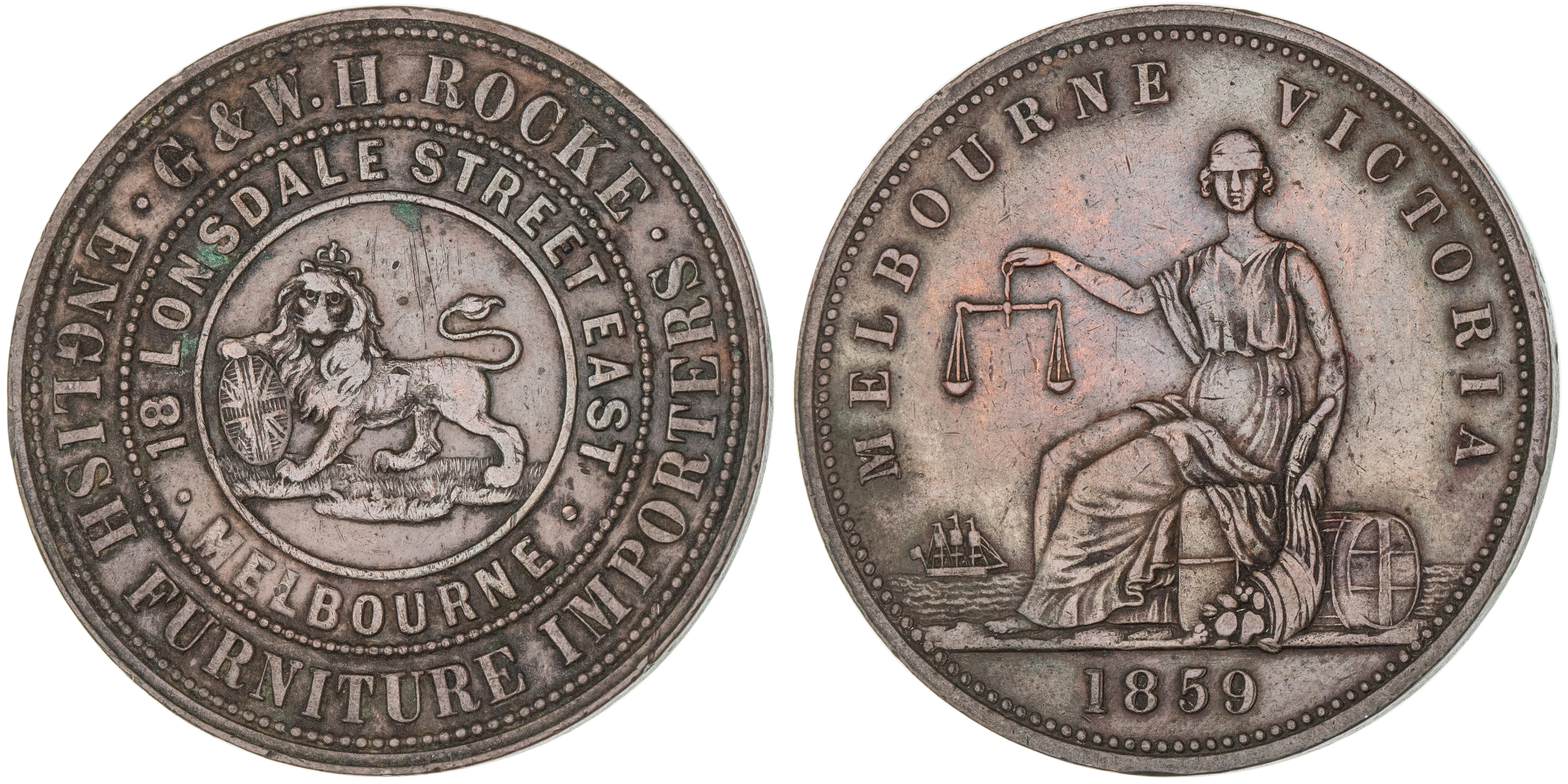 Melbourne, Victoria, G. & W. H. Rocke, Penny, 1859, VF