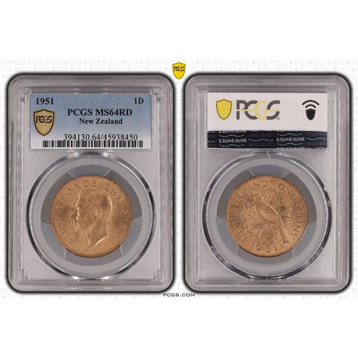 1951 New Zealand Penny PCGS - MS64RD -450