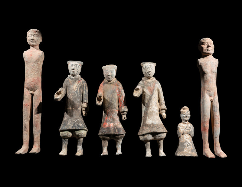Six Chinese Painted Pottery Figures