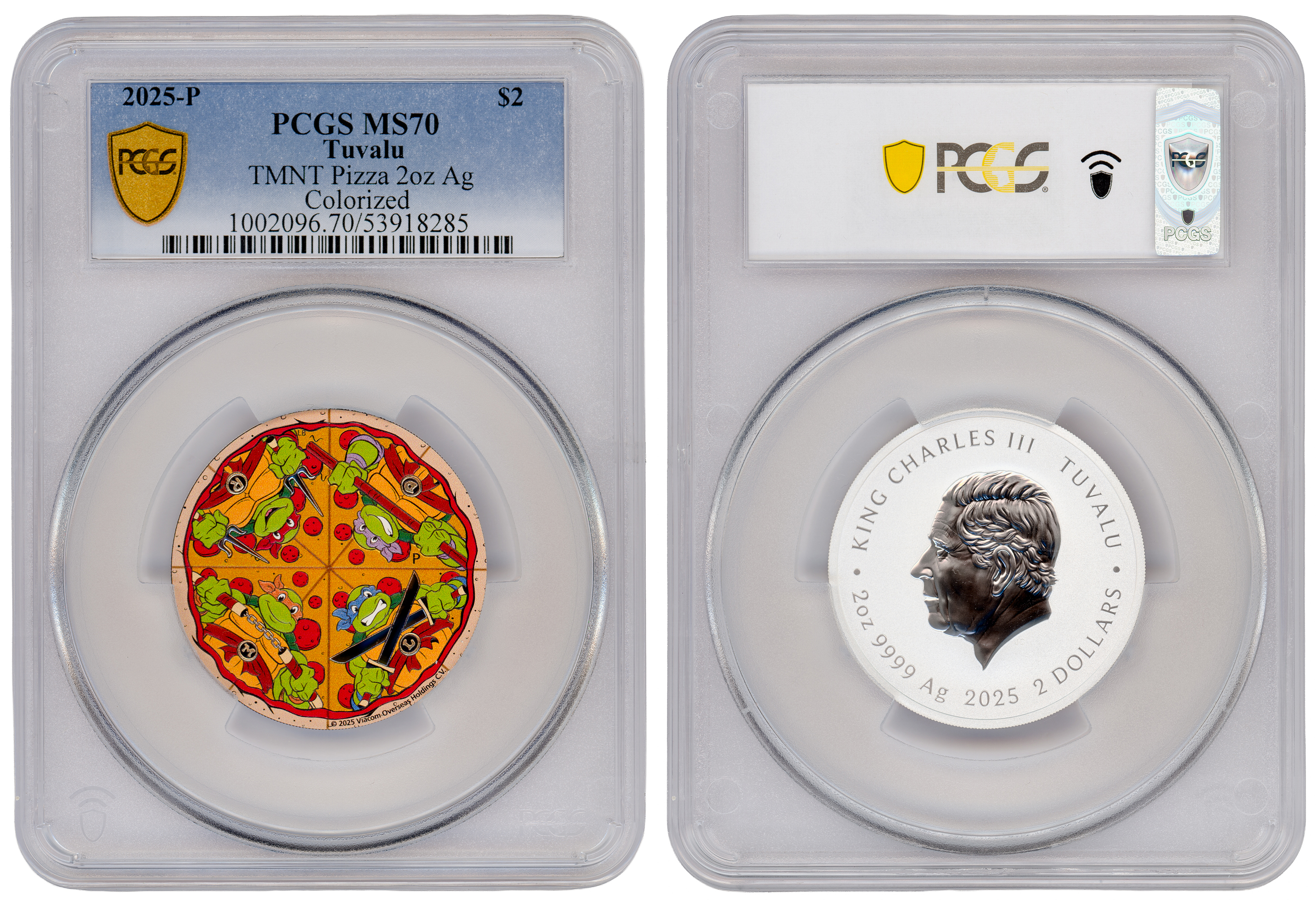 Tuvalu, TMNT Pizza 2oz Silver Colourised, 4/0, Two Dollar, 2025-P, MS70