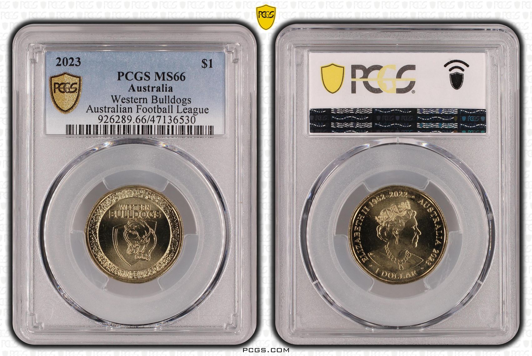Elizabeth II, AFL - Western Bulldogs, One Dollar, 2023, PCGS MS66