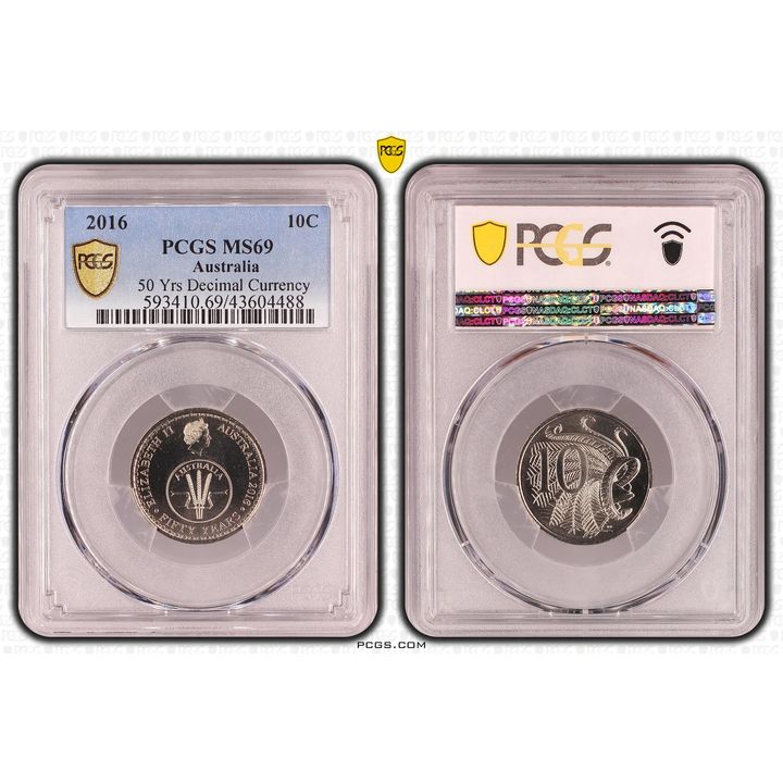 2016 Australian Ten Cent, 10c 50 Yrs Decimal Currency PCGS - MS69 -488