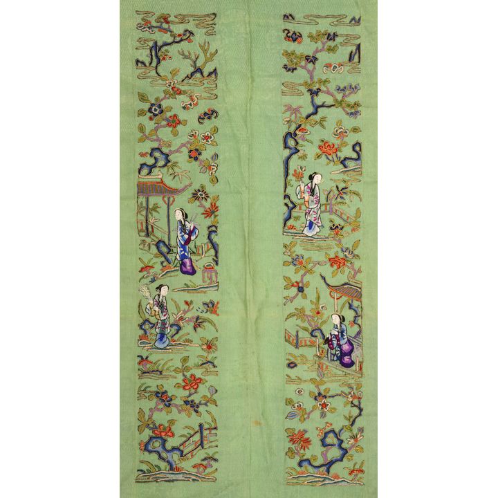 Pair Chinese Silk Embroidered Uncut Sleeve Panels