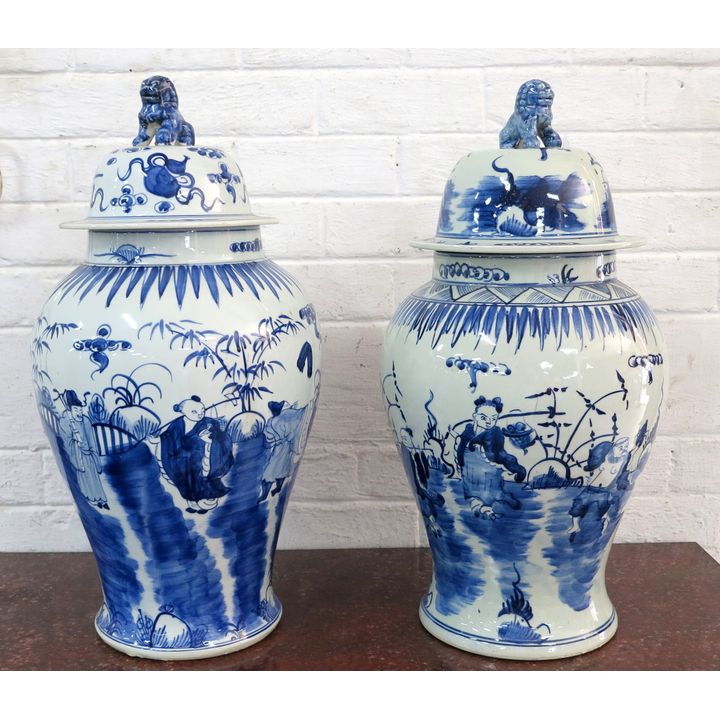 PAIR OF LARGE CHINESE PORCELAIN VASES AND COVERS