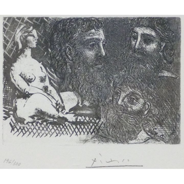 Pablo Picasso ''Seated Nude and Three Studes of a Head'' Signed Lithograph