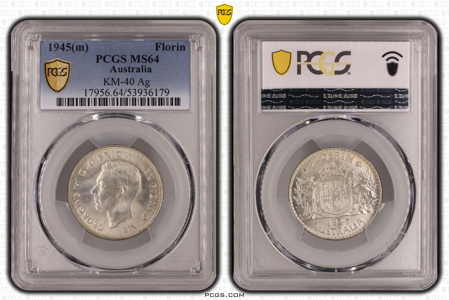 George VI, Florin, 1945(m), PCGS MS64