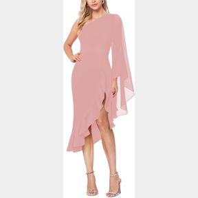 MAYFASEY WOMEN'S SEXY ONE SHOULDER DRESS CAPE SLEEVE RUFFLE HEM HIGH SPLIT BODYCON FORMAL COCKTAIL PARTY EVENING DRESS SZ LG