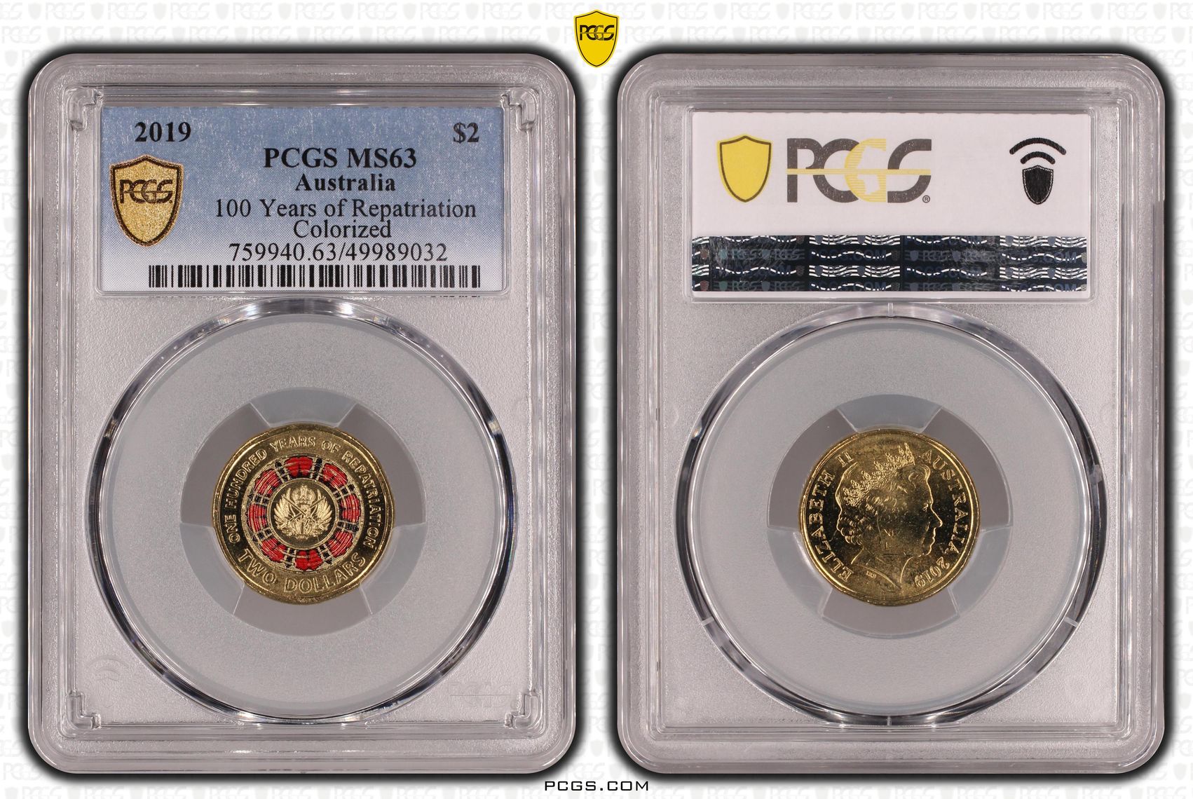 100 Years of Repatriation Colourised, Two Dollar, 2019, PCGS MS63