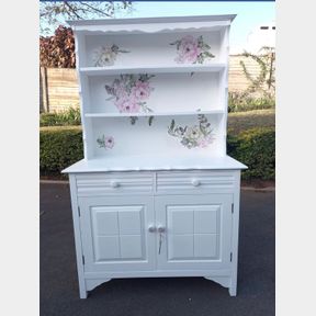 New refurbished Welsh dresser in stunning white with roses. new locks put on etc