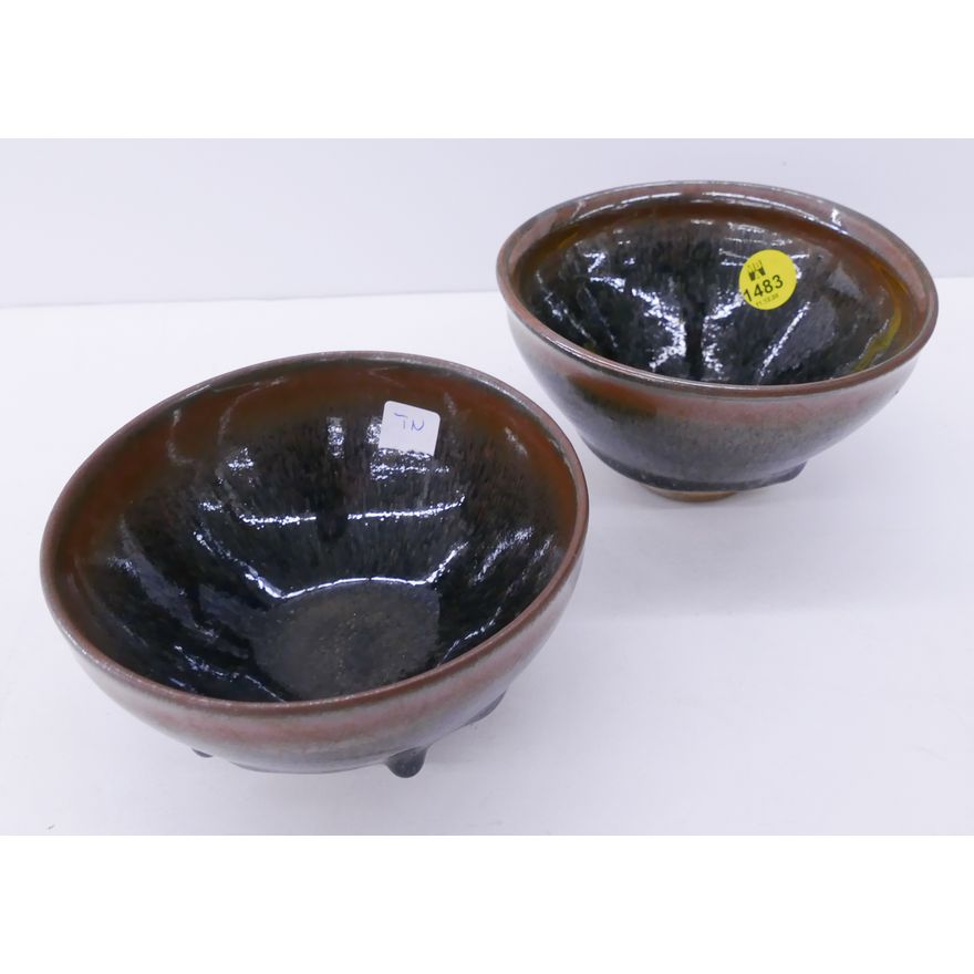 2pc Chinese Hare's Fur Glazed Tea Bowls- largest 5'' diameter