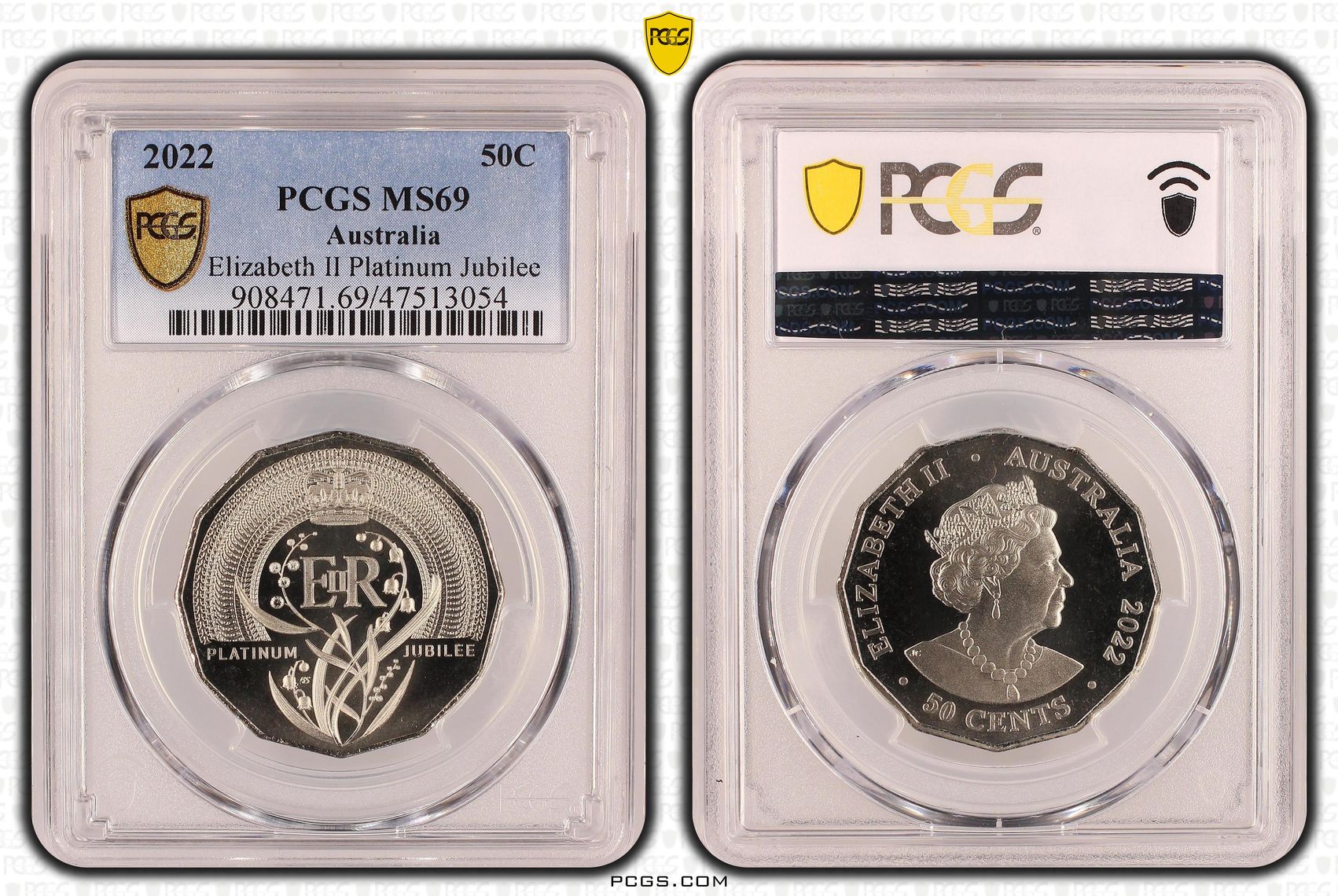 Elizabeth II Platinum Jubilee , Fifty Cent, 2022, PCGS MS69